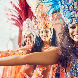 samba dancers in elaborate costumes